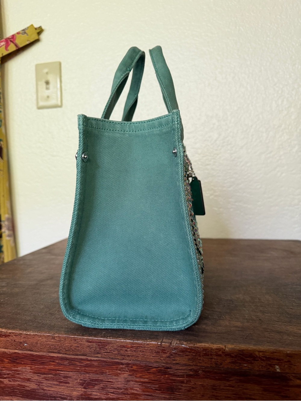 Bejeweled Coach Cargo Tote 26 Ivy Green - Picture 3 of 9